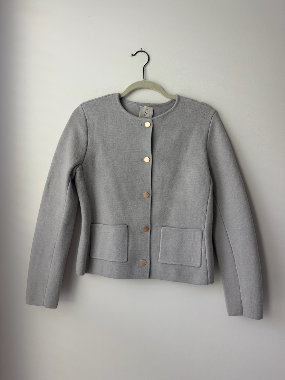 Sioni Light Gray Collarless Button Sweater Jacket